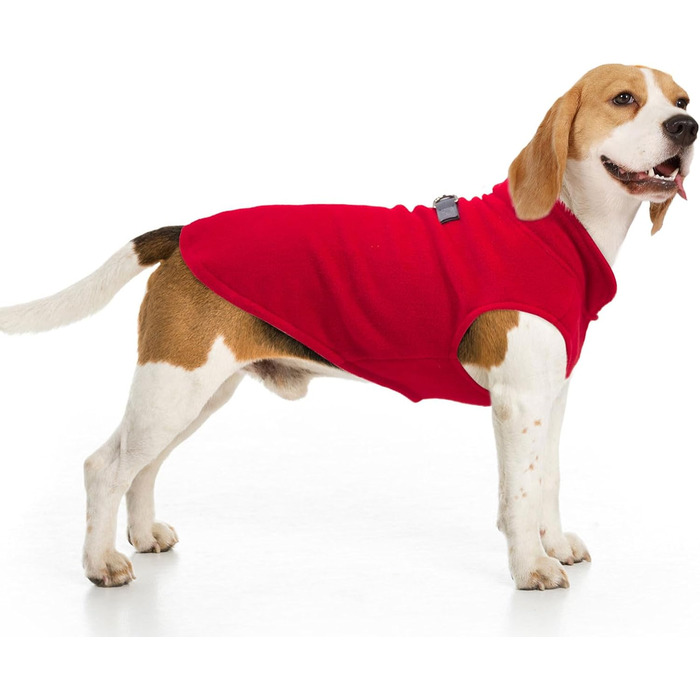 Пуловер для собак BeautyZoo з флісу, теплий, для маленьких та середніх собак, з D-порогом, червоний, XL (обхват грудей: 55.8 см)