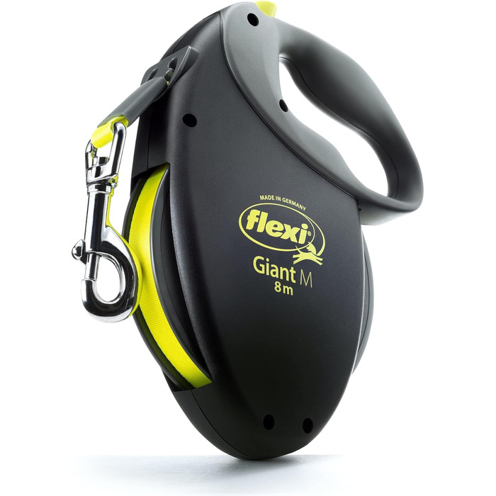 Рулетка для собак Flexi Giant M, 7,9 м, до 25 кг, чорна/неонова, ергономічна, міцна, без заплутування