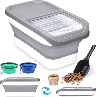Контейнер для корму для собак, 8 кг, складаний, з кришкою та мірним ковпачком, герметичний, для зберігання