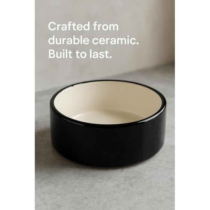 Миска для собак Flamingo Rocky з кераміки, 1700 мл, чорно-біла, для великих собак, миється в посудомийній машині