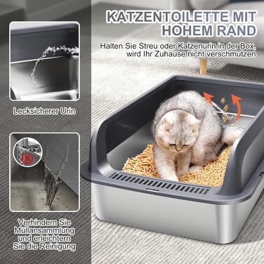Котлочистка Zvonema для котів та кроликів, велика, з нержавіючої сталі, 60x40x25 см, блакитно-чорна, з лотком та шкребком