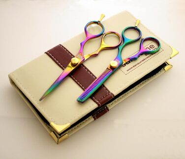 Набір професійних перукарських ножиць з ножицями для витончення, титан, з блискавкою