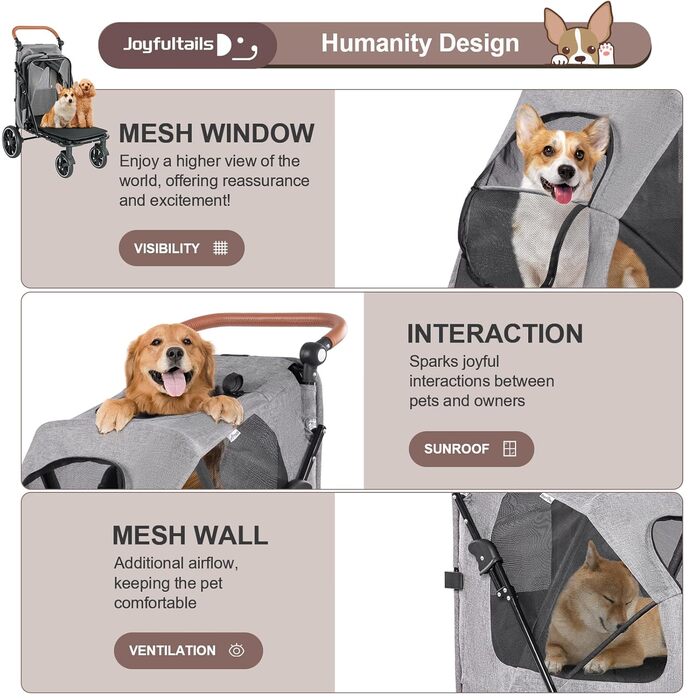Візок для собак до 50 кг, складний, для великих та середніх собак, візок для котів, вантажний візок для собак з 4 колесами, регульована ручка