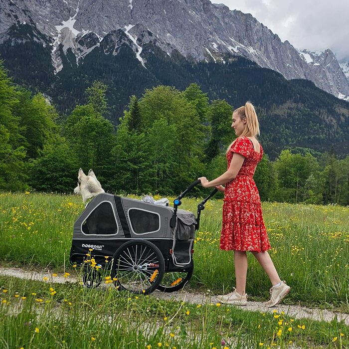 Doggyhut S-Line XL Візок-причіп для собак з амортизацією 2-в-1, велосипедний причіп та біговий візок для собак до 45 кг