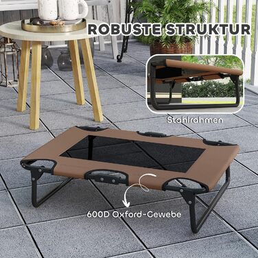 PawHut лежанка для собак на вулицю, піднята лежанка для великих собак, складана лежанка для домашніх тварин з сітчастим сталевим каркасом, лежанка для тварин на вулицю, кемпінг, 107x61x20 см, (Д 75 x Ш 51 x В 18 см, Кофе)