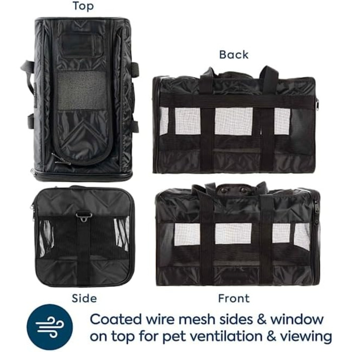 Транспортна сумка для собак та котів Sherpa Deluxe, розмір L, чорна, схвалена авіаперевізниками, м'які стінки, 48 x 30 x 29 см