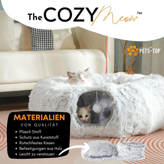 Котячий тунель XXL One PETS-TOP, круглий, з лежаком, ігровий тунель-донат з шурхотом для великих котів, ультрам'який