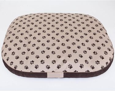 Овальне лежанка для собак, підстилка для собак різних розмірів - міцне, водонепроникне лежанка, м'яке лежанка з піною, підходить для вулиці та прання - 70x50x15 см (M, бежевий з лапами)
