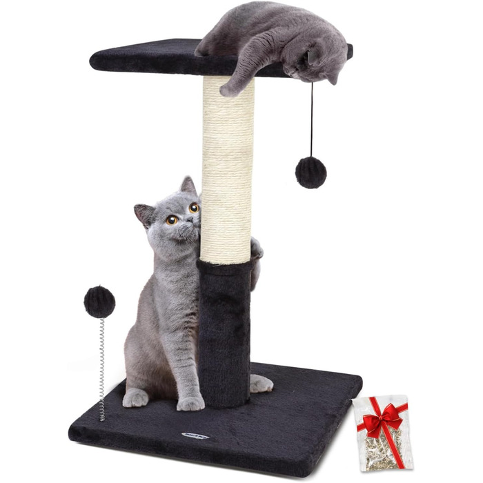 Дряпак для котів Happi N Pets з платформою, сизалевий, для домашніх котів, із підвісними м'ячиками та зручною лежанкою, стійкий, димчасто-сірий