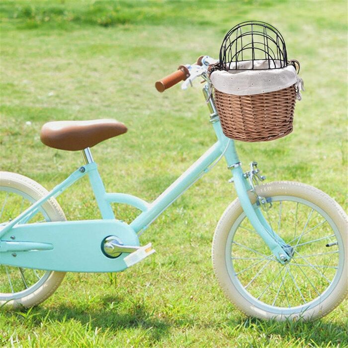 Фahrradkorb für Katzen – Fahrradkorb aus Weide mit Deckel aus Metallgitter, Transportkorb für Haustiere, zur Montage vorne für Fahrrad, Cha Korb