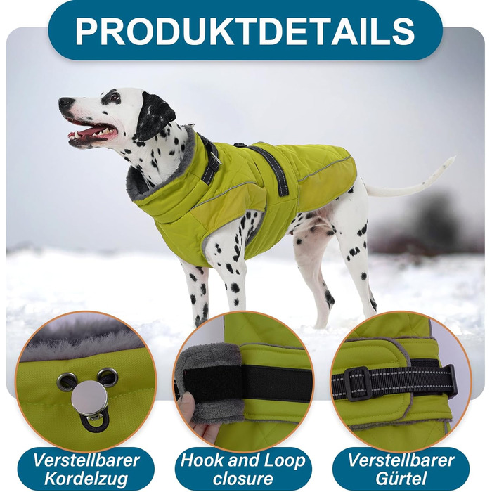 Водонепроникний зимовий одяг для собак великих порід (Німецька дога) з високим коміром, 3XL, зелений