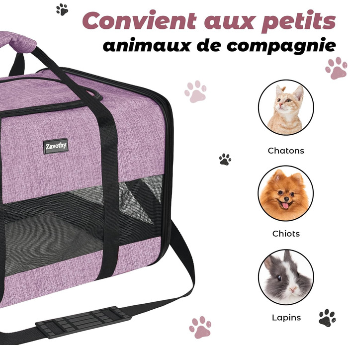 Транспортна сумка для котів та собак Zavothy, дихаюча, складна, з регульованим плечовим ременем, знімний плюшевий килимок (фіолетовий, L)