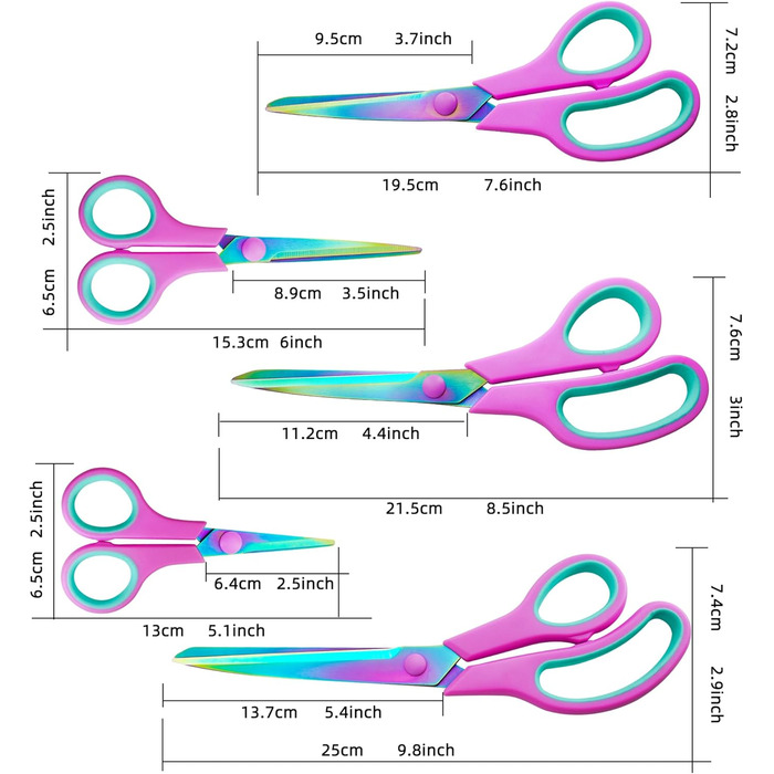 Набір ножиць CCR: 5 шт., нержавіюча сталь з титановим покриттям, зручна ручка, для дому, офісу та школи