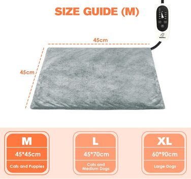 Електричний килимок для обігріву домашніх тварин (котів та собак), регульований, з таймером та температурою 30-55°C, M-45*45cm