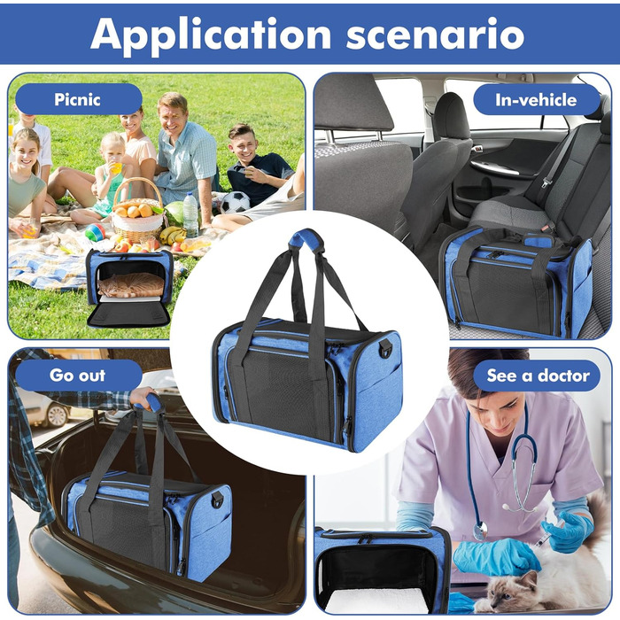 Транспортна сумка для кота та собаки: складана сумка-переноска для кота та собаки, дихаюча переноска з плечовим ременем для автомобіля, літака та подорожей, 40x25x25 см (блакитна)
