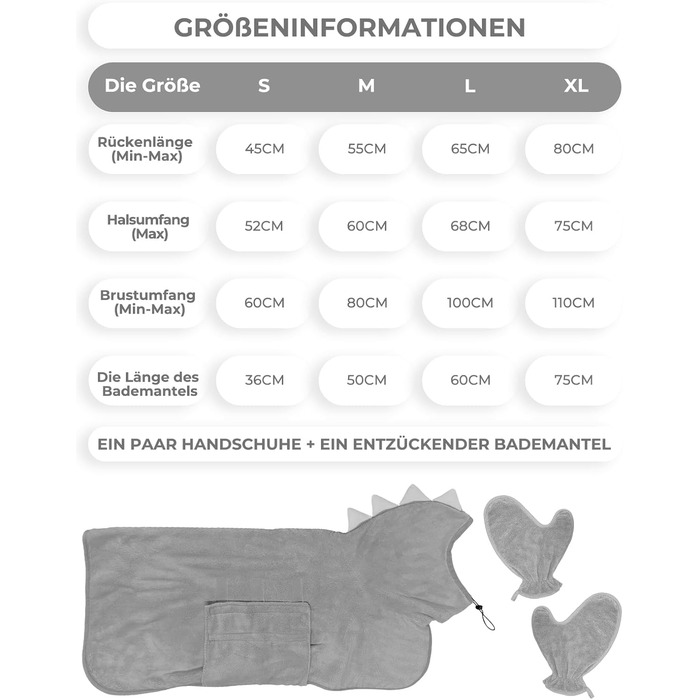 Рушник для собак з мікрофібри, халат для собак, швидковисихаючий, з регульованим коміром на липучці, для великих, середніх та маленьких собак/котів (Сірий, M)