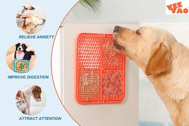 Килимок для собак великих порід VEEVAO XL, 30,5 x 25,4 см, силікон харчового класу, з присосками, для заспокоєння, проти нудьги, колір кораловий