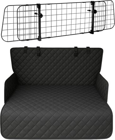 Набір для автомобіля для собак: водовідштовхувальний килимок у багажник та регульоване перегородка (90-155 см ширина, 75-134 см висота) – універсальний, міцний