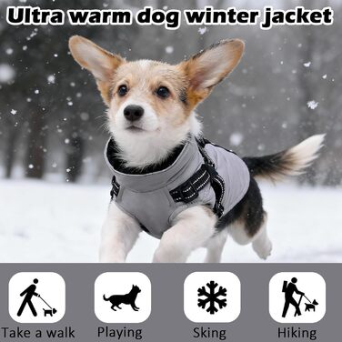 Зимовий одяг для собак ZoneYan, водовідштовхуючий та теплий, регульований, з світловідбиваючими елементами, для маленьких собак (Сірий, S)