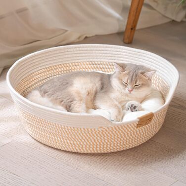 Кошик для котів CheerPals з подушкою 47 см, білий, плетений з бавовняних мотузок, для сну, універсальний, для всіх котів, можна прати