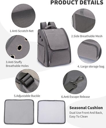 Рюкзак для собак та котів PETCUTE: дихаючий, складаний, для малих порід, сірий