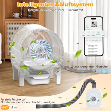 Автоматичний лоток для котів з камерою, 90л, самоочисний, для кількох котів, без запаху, з датчиками, керування через додаток, захист від защемлення