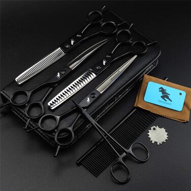 Набір професійних ножиць для грумінгу тварин, 4 шт. (7,0 дюймів), нержавіюча сталь, прямі та зігнуті