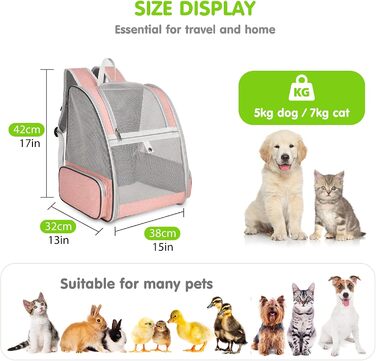 Рюкзак для собак та котів PETCUTE, рожевий, до 7 кг, дихаючий, складний, для подорожей, кемпінгу, схвалений авіакомпаніями