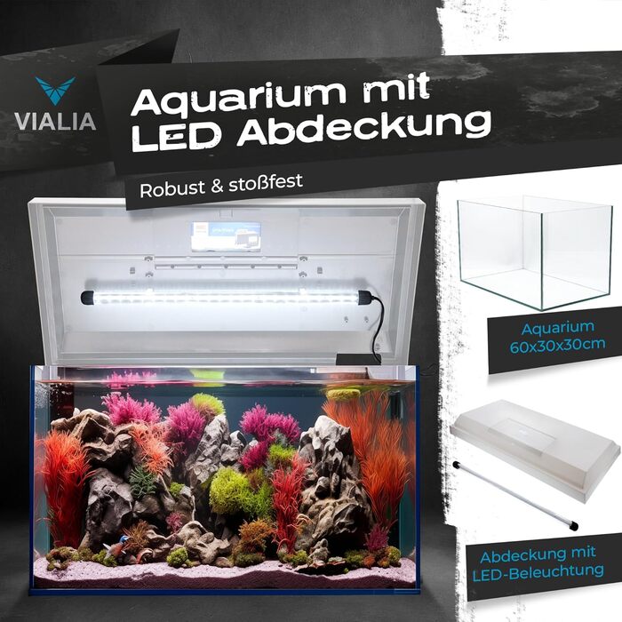 Акваріум прямокутний Juwel з LED кришкою, білий, 60x30x30 см, 54 л, скляний, для риб та водних рослин, ударостійкий