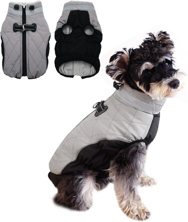 Водонепроникний зимовий одяг для собак Fadcaer: тепла куртка з флісовою підкладкою, світловідбивачі, для холодної погоди, з блискавкою, сірий, розмір Small