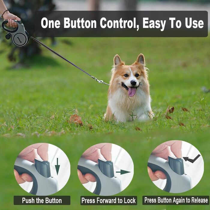 Рулетка для собак Dotolog 8м з двома лініями, з безпечною застібкою, для собак середніх та великих порід (сірий/чорний)