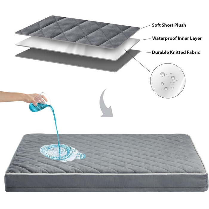 Ортопедичні лежанки для собак великих порід WNPETHOME, великі водонепроникні лежанки з знімним, пральним чохлом та антиковзким дном, килимок з пінополіуретану для домашніх тварин, сірий, 155 x 110 x 10 см