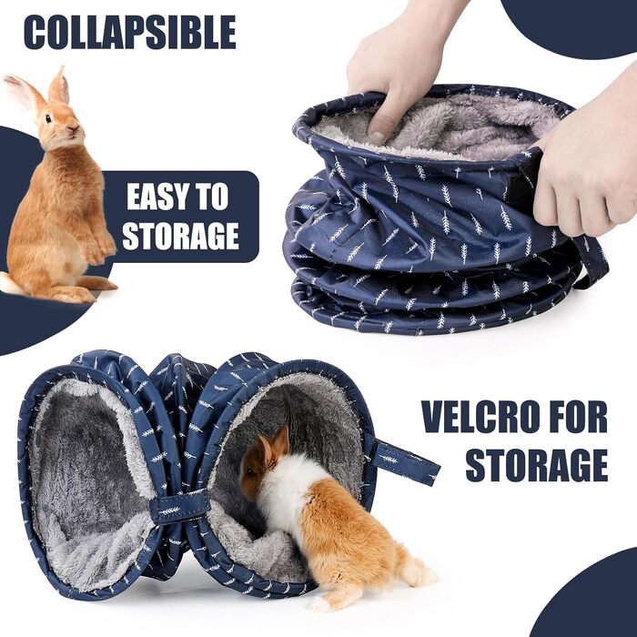 Туннель для морських свинок ONEJU, 2-сторонній, для гри та відпочинку, миючий, з блискавкою, синій