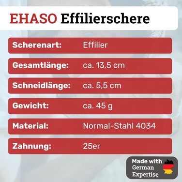 Ножиці для витончення волосся EHASO двосторонні, 13,5 см, 25 зубців