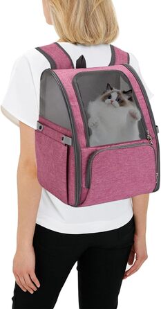 PETCUTE Рюкзак для собак та котів, дихаючий, з внутрішнім ремінком безпеки, розкладний, з бічними кишенями, для маленьких собак та котів, червоний