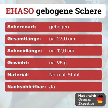 Професійна вигнута ножиця для собак EHASO | 23 см | Висока якість, Solingen | Довговічна