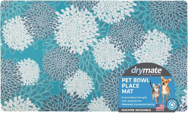 Підкладка під миску для собак та котів Drymate, поглинаюча тканина, водонепроникна основа, неслизька, придатна для прання в пральній машині, міцна, 30,5 x 50,8 см, колір 'Індійське літо Туркіс'