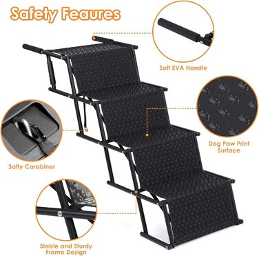 Східці для собак Beberoad у машину, складані, 4 сходинки, до 70 кг, чорного кольору