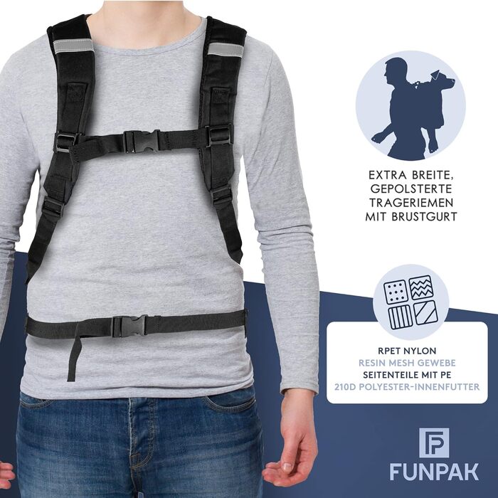 FUNPAK рюкзак для собак до 8 кг, розширюваний, з RPET, складаний, дихаючий, для котів і собак