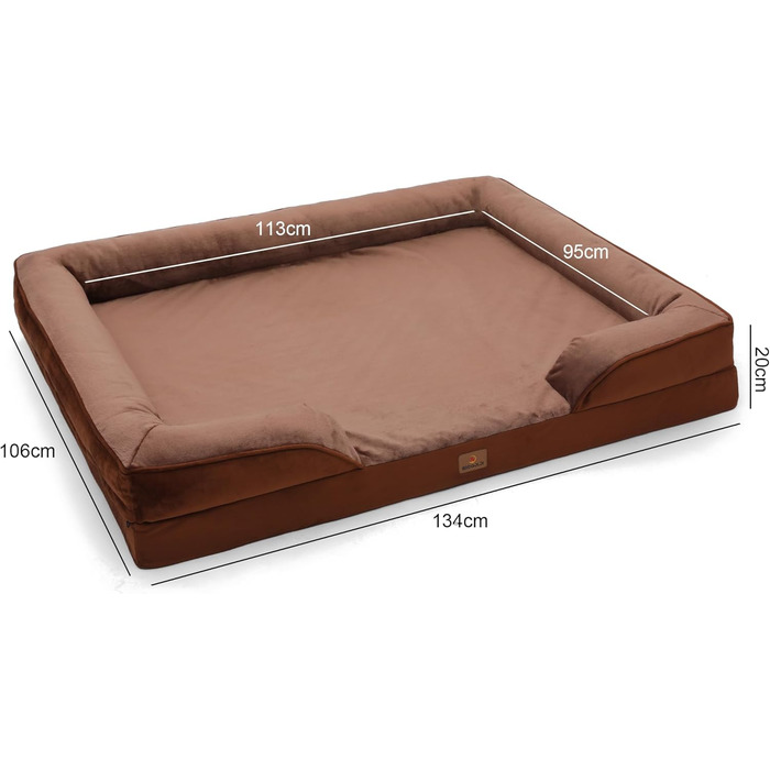Ортопедичне ліжко для собак великих порід, ергономічне диван-лежанка з піною у формі яйця, водонепроникне, неслизьке, 134x106 см, сіро-коричневий колір