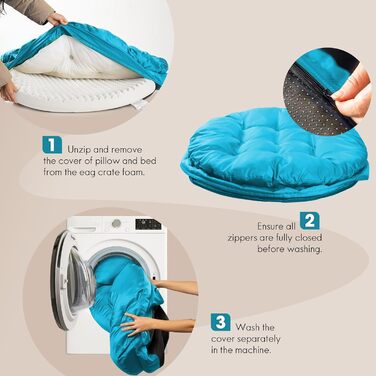 Ортопедичне ліжко для собак CevaHome круглої форми, з подвійним наповнювачем, водовідштовхувальне, неслизьке, знімний чохол, колір оливково-зелений (Mosaikblau), розмір 42x42x8 см