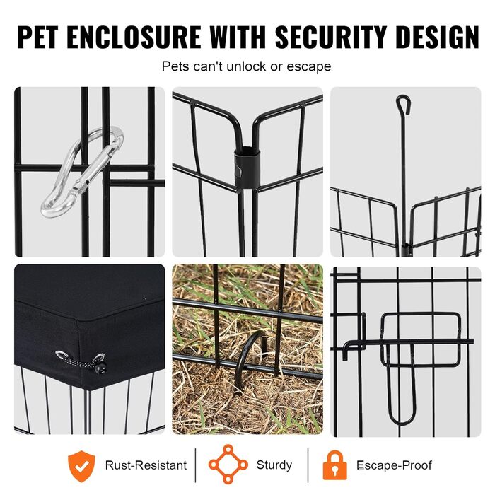 Металевий вольєр для собак VEVOR, 8 панелей, 76 x 61 см, розкладний, з дверцятами, матеріал: 600D Oxford, для собак, котів та інших дрібних тварин