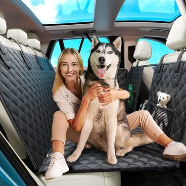 Захисний чохол на сидіння автомобіля для собак, 137,2 x 147,3 см, водовідштовхувальний, з ременями безпеки та гачками, подовжувач заднього сидіння для собак, ковдра для собак в авто, чохол на заднє сидіння