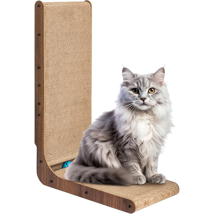 Кігтеточка для котів ScratchMe з іграшками: кульова дорога, м'ячик, L-подібна форма, картонне ліжко, біло-блакитний колір, 27*41 см