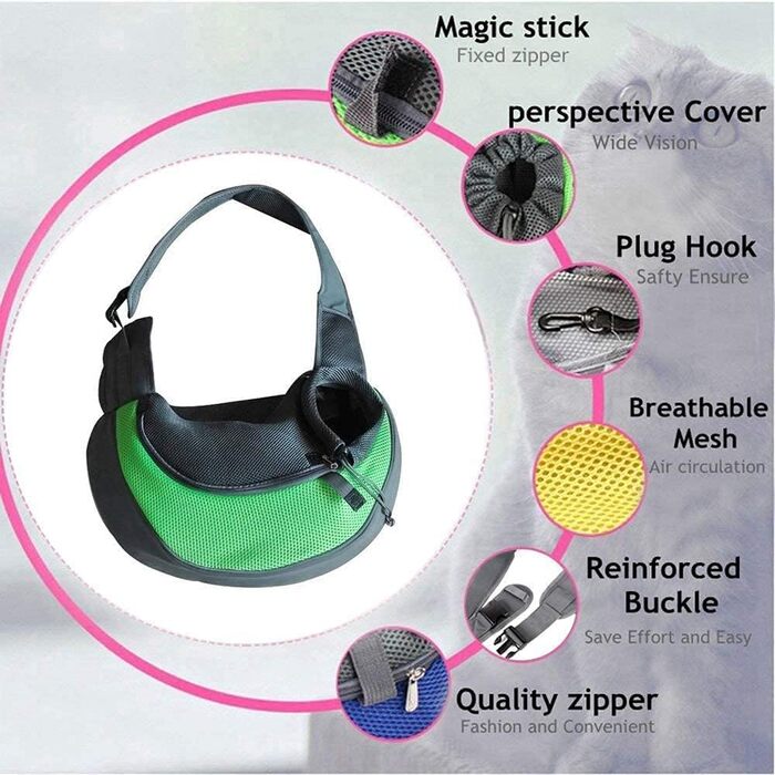 Тканинна переноска для собак та котів, S (0-2 кг), зелена