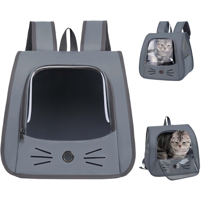 Сумка-переноска для котів та дрібних тварин, рюкзак-переноска з сіткою, сірий колір