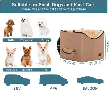 Автокрісло для маленьких собак Petsfit, знімне, з двостороннім матрацом, для заднього сидіння, з ременями безпеки та кишенею, розмір S, колір хакі