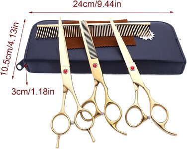 Набір професійних ножиць для грумінгу собак (7 шт.) | З нержавіючої сталі | Ножиці для догляду за тваринами [Золотий]