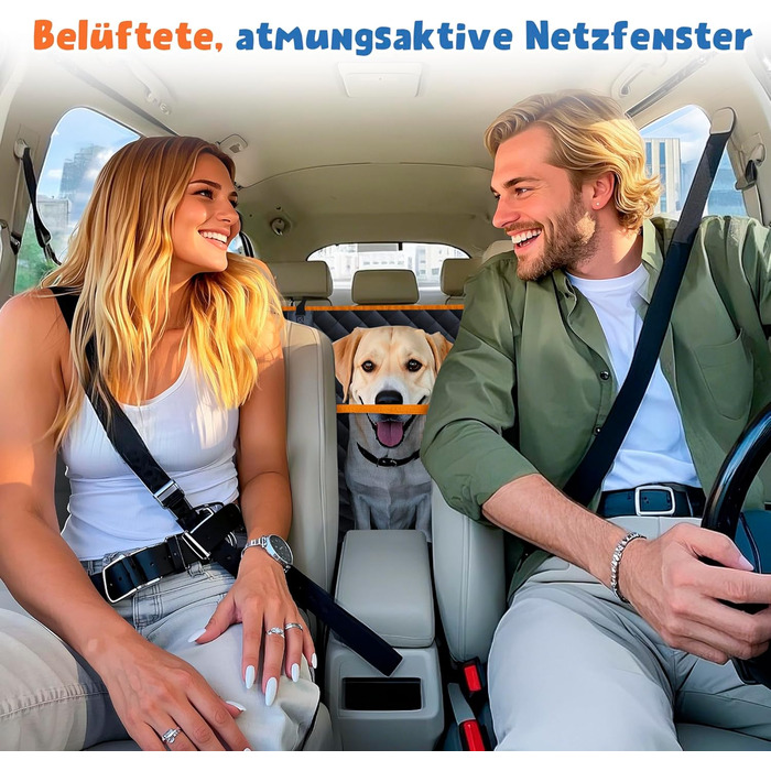 Водонепроникний килимок для собак у машину Heatail для заднього сидіння з боковими захисниками та сіткою, 135 x 148 см, чорний/помаранчевий