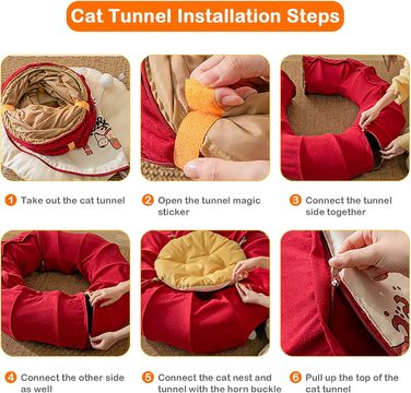 Котяче ліжко-тунель 2 в 1 ALLSOPETS, кругле, складане, іграшка-тунель для котів з підвішеними ігровими кульками, для котів, кошенят, кроликів, цуценят і дрібних тварин, червоне